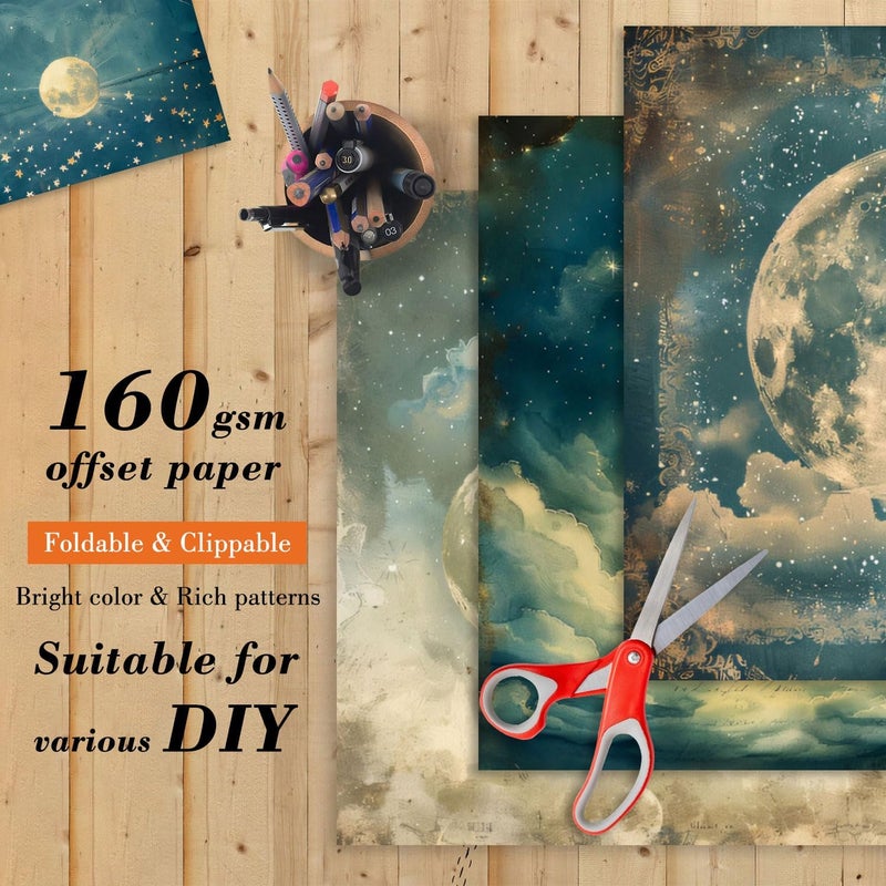 EAMOTOL Moon Starry Sky Scrapbook Paper Pad - 24 Sheets 6x6 in Pattern Designed Decorative Decoupage Origami Folded Card Material for DIY Crafts Gift Wrapping Planners Junk Journal Supplies - Image 4